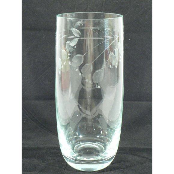 Vase Etched Cylinder Clear Crystal Floral Design Vintage 10.75" - Picture 3 of 13